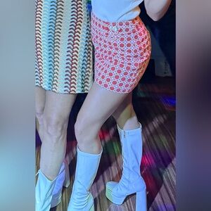 Orange and white mod mini skirt